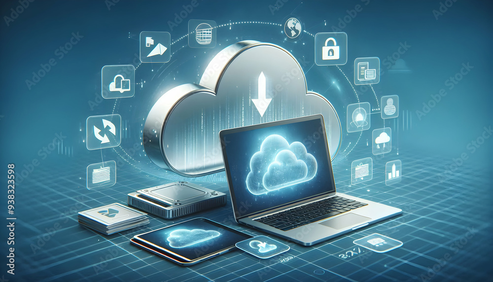 Photo realistic as Cloud storage icons with upload and download symbols concept as Vector icons representing cloud storage with symbols for uploading and downloading files highlighting the ease of dat Photo realistic as Cloud storage icons with upload and download symbols concept as Vector icons representing cloud storage with symbols for uploading and downloading files highlighting the ease of dat