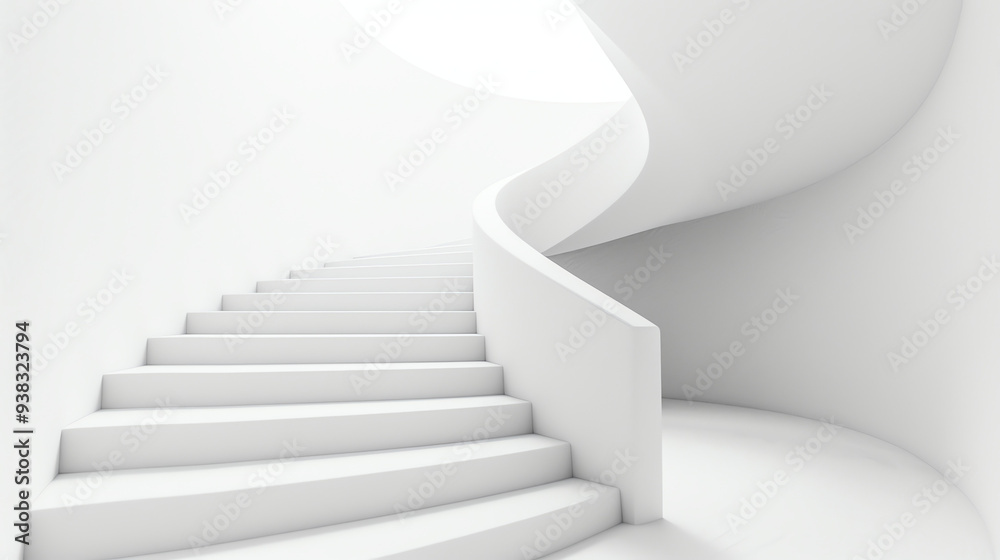 Obraz premium A wide, white spiral staircase in a white room.