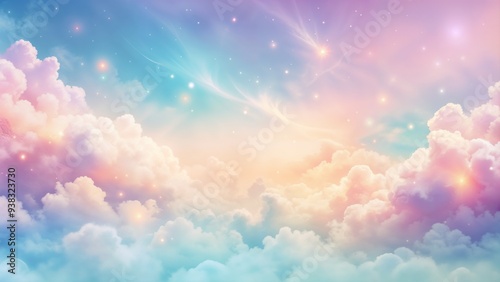 Dreamy Pastel Sky with Fluffy Clouds and Soft Glowing Stars