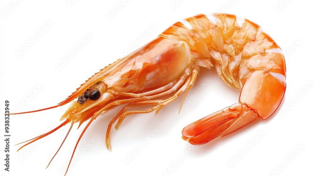 Closeup of a cooked shrimp isolated on white background. Closeup of a cooked shrimp isolated on white background.