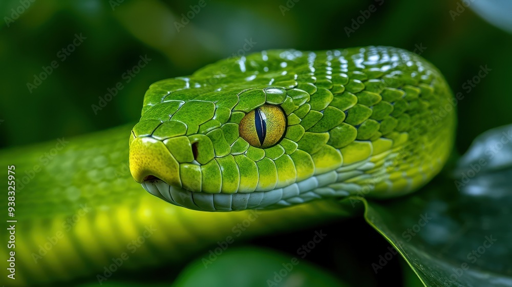 Close up view of a green snake Close up view of a green snake