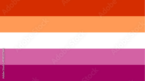 Lesbian five stripes flag, Sexual identity pride flag of lesbian, LGBT symbols, Flag gender with shades of white, orange, red and pink colors