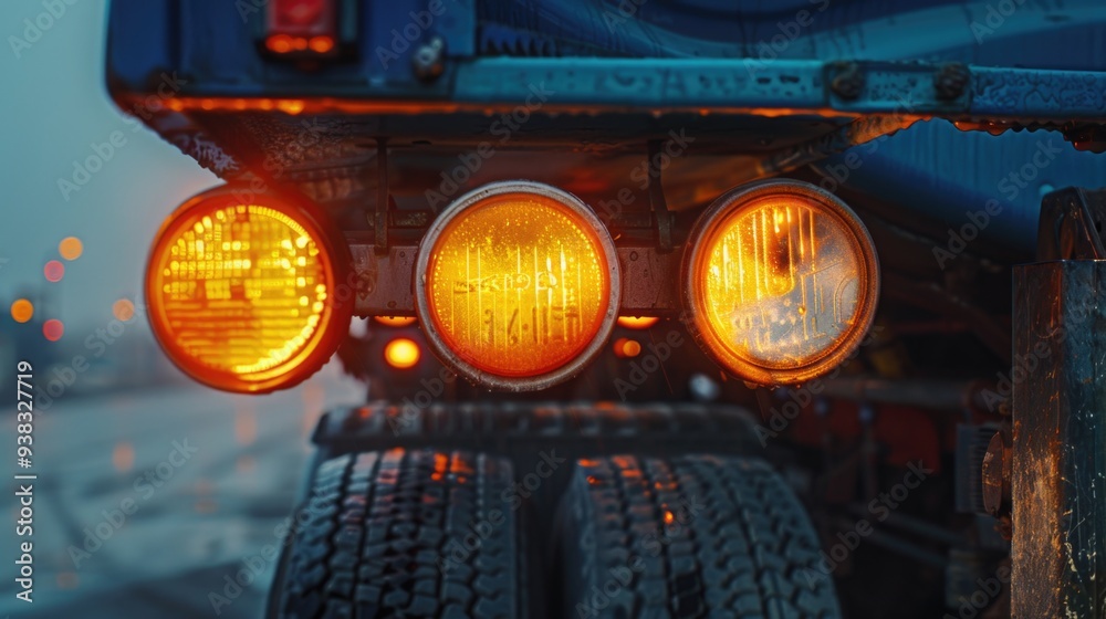 Close up shot of truck headlights at night Close up shot of truck headlights at night