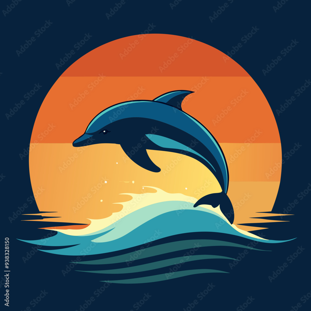 Playful Dolphins Leaping Over Waves with a Sunny Coastal Vibe art vector illustration