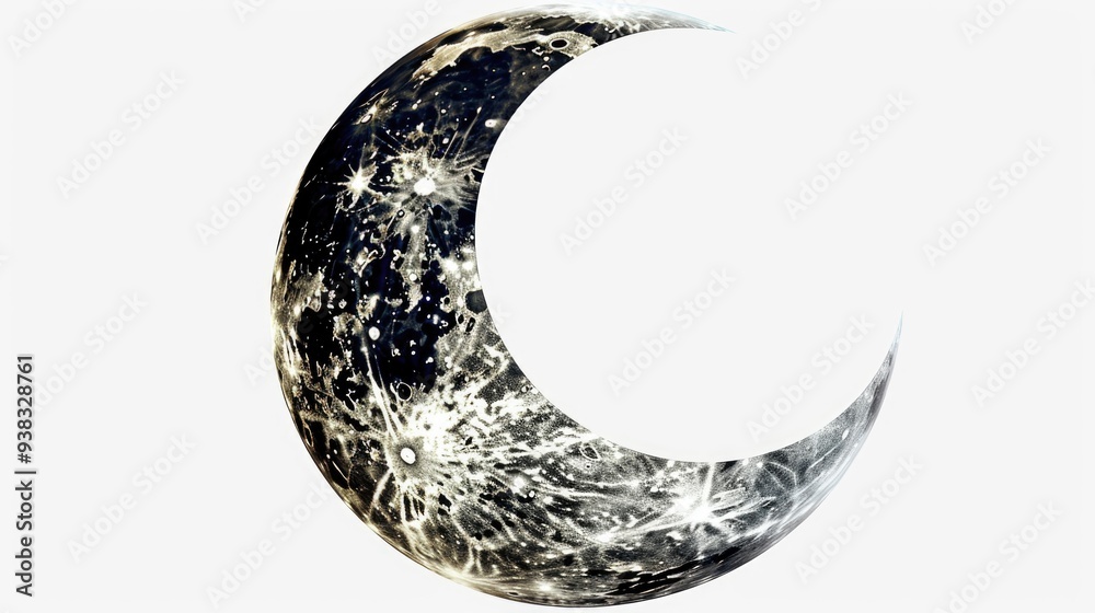 A simple illustration of a black crescent shape sitting on a white background