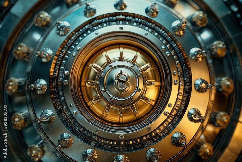 Intricate close-up of a metallic vault door with detailed gears and bolts, illustrating security, engineering excellence, and precision design. Intricate close-up of a metallic vault door with detailed gears and bolts, illustrating security, engineering excellence, and precision design.