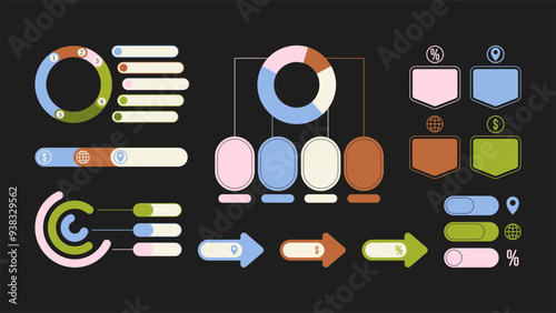 A collection of contemporary and trendy flat elements for infographics in a minimalistic style.