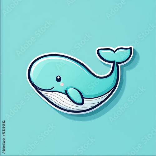 A blue whale sticker with a smiling face and a white contour photo