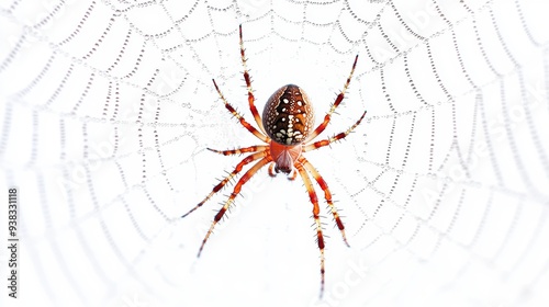 Intricate Spider Web with Spider on White Background