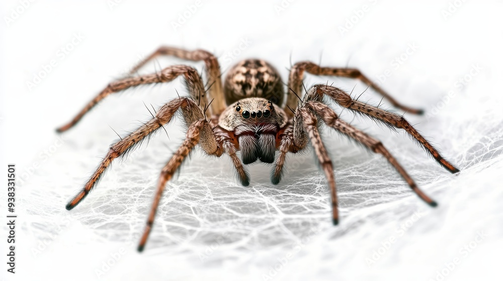 Intricate Cobweb with Spider on White Background Intricate Cobweb with Spider on White Background