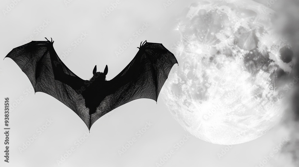 Fototapeta premium Mysterious Bat Silhouette in Moonlight on White Background