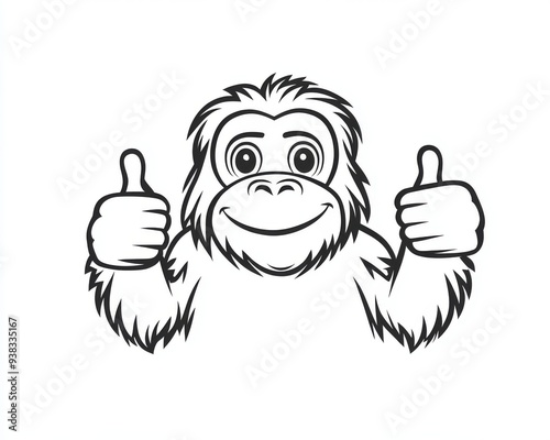 Minimalist orangutan illustration for coloring books for children photo