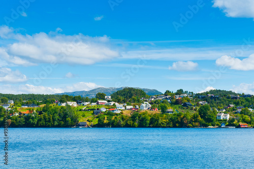 Beautiful landscape seeing from boat ride from Buena Kai (Quay), Lysekloster to Lysoen Island (Ole Bull's Villa), Norway. 