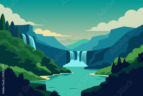 Serene Krka National Park Lush Greenery and Cascading Waterfalls art vector illustration