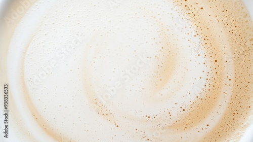 Close-up view of creamy chai latte foam with frothy bubbles, creating a warm, textured background ideal for food and beverage themes