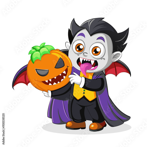 Energetic and Spooky Purple and Orange Vampire Bite Cartoon Illustration for Children's Halloween Theme. Playful and Friendly Design with Quirky Colors for Fun and Festive Halloween Celebrations.