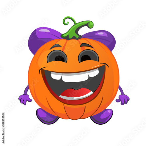 Playful Wicked Laughter Cartoon Illustration in Purple and Orange Colors, Ideal for Children's Halloween Theme with a Friendly and Quirky Design, Perfect for Festive Celebrations and Promotions