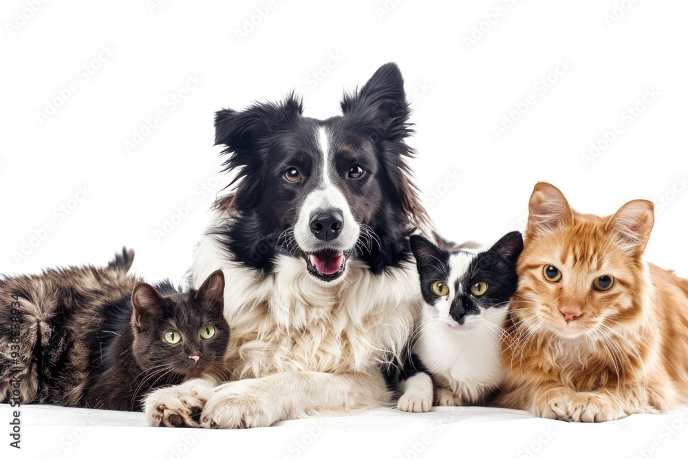 Multiple pets sitting calmly, great for pet-related content or animal-themed stories Multiple pets sitting calmly, great for pet-related content or animal-themed stories