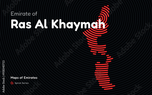 Abstract Map of Emirate of Ras Al Khaymah in a Circle Spiral Pattern. Maps of Emirates UAE