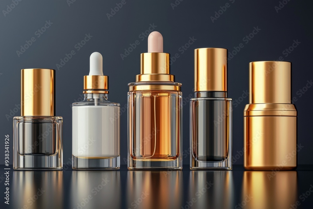 Luxurious cosmetic packaging bottles created with generative AI Luxurious cosmetic packaging bottles created with generative AI