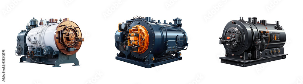 Set, collection of Coal Thermic Fluid Heater isolated on transparent background. Set, collection of Coal Thermic Fluid Heater isolated on transparent background.