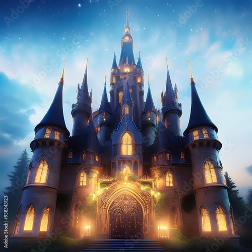 Majestic Enchanted Palace With Spires Illustration photo