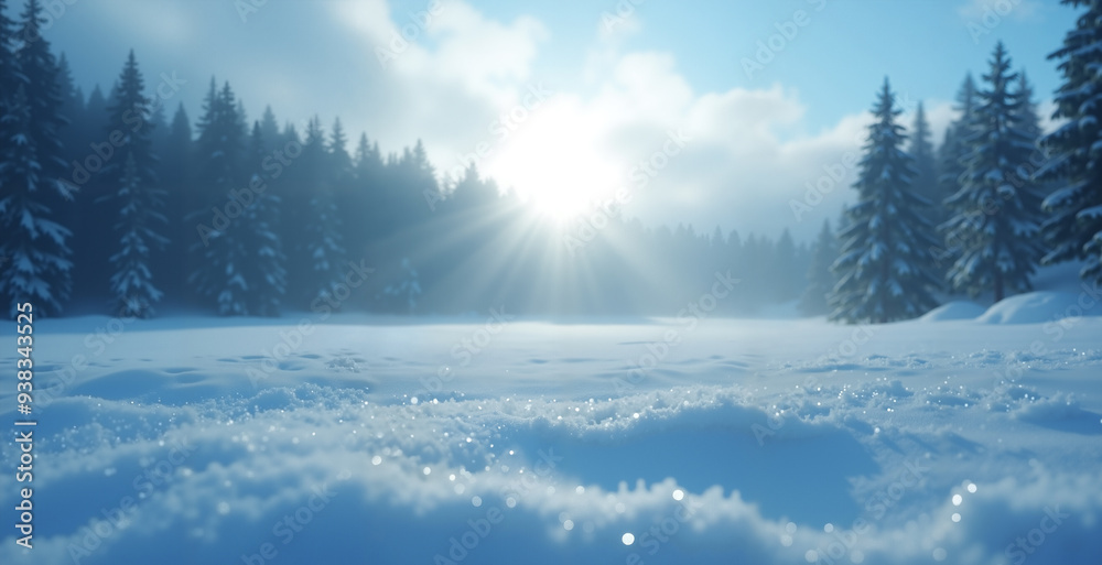 Winter forest landscape with snowy field and pine trees. Winter forest landscape with snowy field and pine trees.