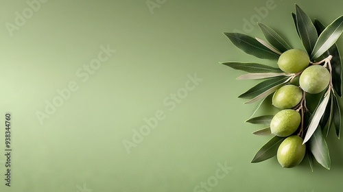  Olive-branch on light green wall with green olives