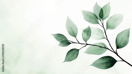  A clear photo of a green branch against a white backdrop