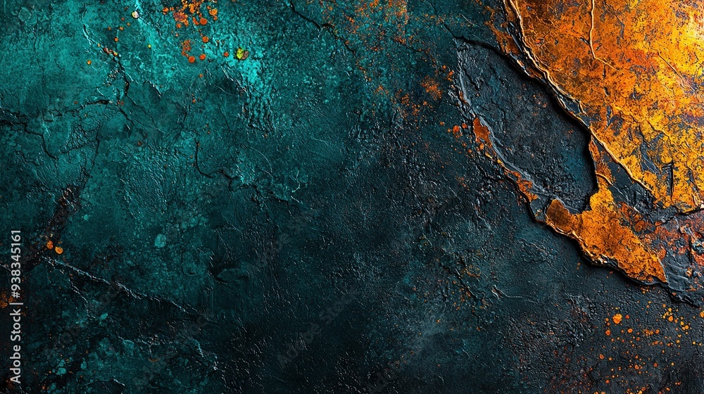   A zoomed-in image of a green and yellow wall with paint chipping off its edges