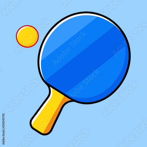 Blue table tennis racket and a ball stock illustration photo