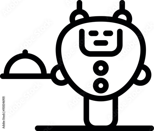 Robot waiter is holding a cloche, ready to serve a meal