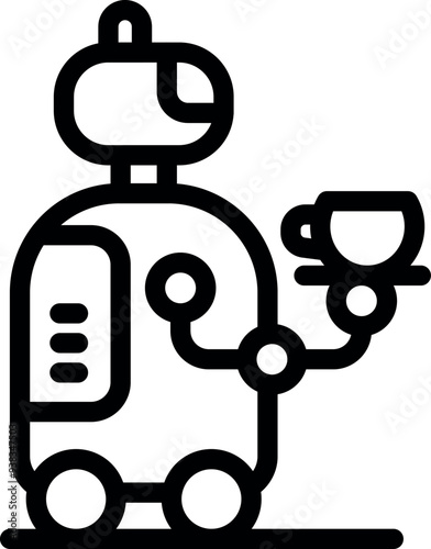 Modern robot serving coffee using tray, futuristic cafe concept line icon