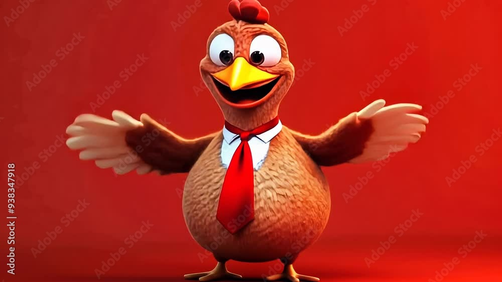 Animated turkey character wearing a tie against a red background