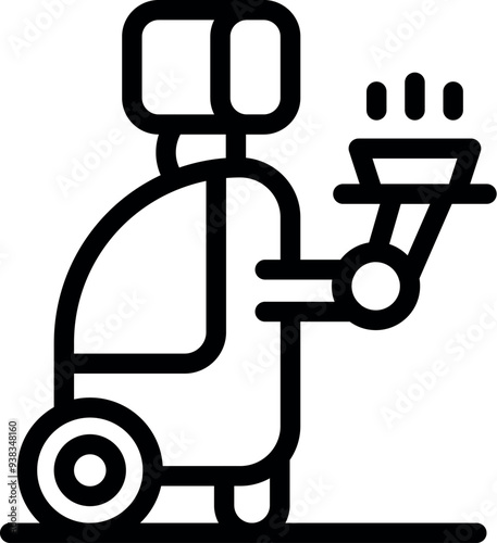 Simple outline food delivery robot holding hot meal tray icon for ui and ux, website or mobile application