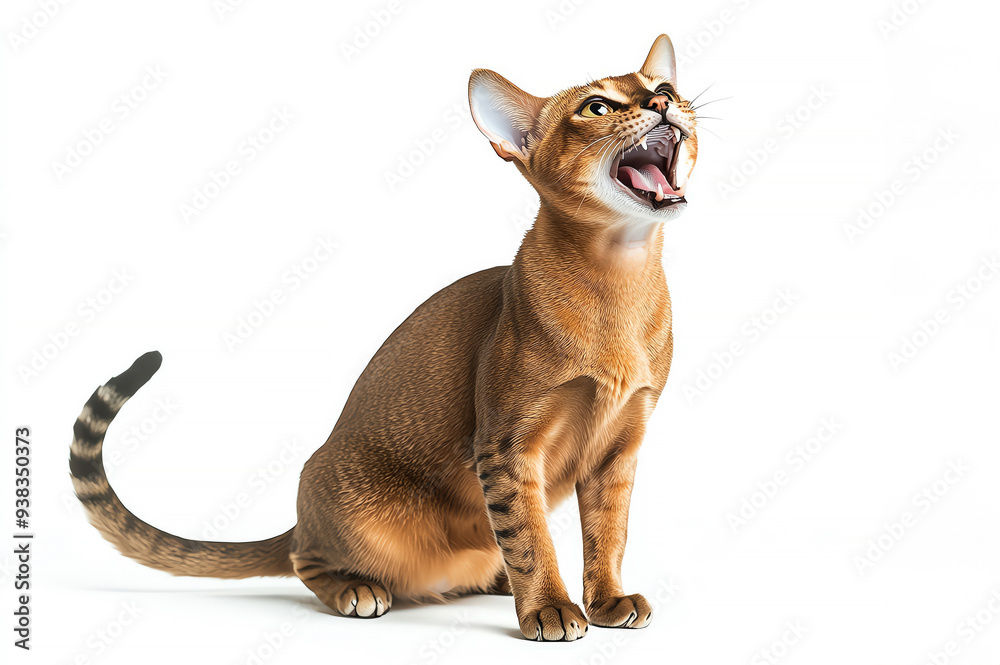 Obraz premium A stunningly realistic cat sitting proudly, expressing a loud meow with an alert posture and captivating features.