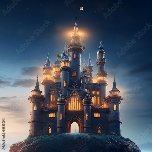 Glowing Lights In Whimsical Village Illustration photo