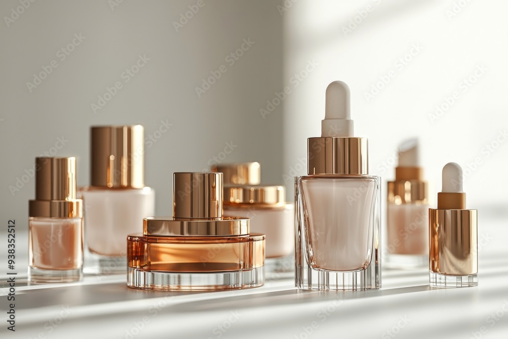 Luxurious cosmetic packaging bottles created with generative AI Luxurious cosmetic packaging bottles created with generative AI