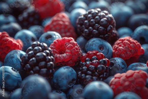 A close-up shot of a mix of blueberries and raspberries, perfect for food or nature photography