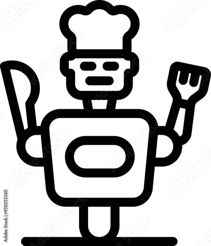 Robot chef holding a fork and knife, symbolizing automation in the food industry