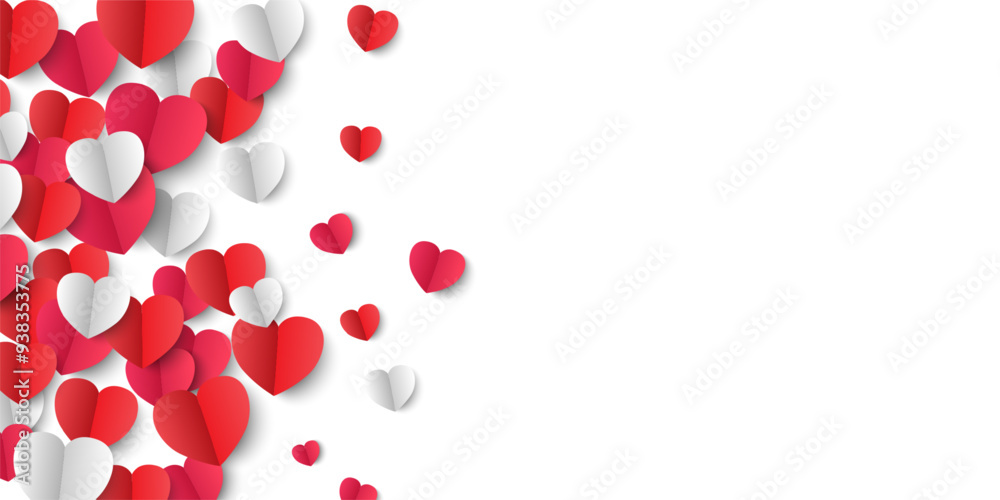 Valentine's Day background, White and red paper hearts, vector illustration Valentine's Day background, White and red paper hearts, vector illustration