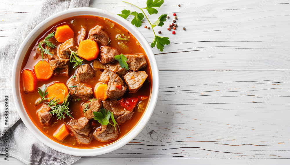 Beef stew isolated on white background, top view Beef stew isolated on white background, top view