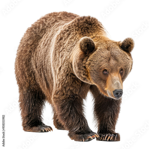 Brown bear fishing. Isolated on transparent background.