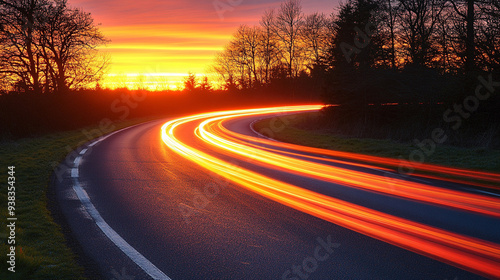 Abstract long exposure shot showcasing dynamic light trails, conveying speed, energy, and movement through vibrant, flowing patterns and vivid color contrasts