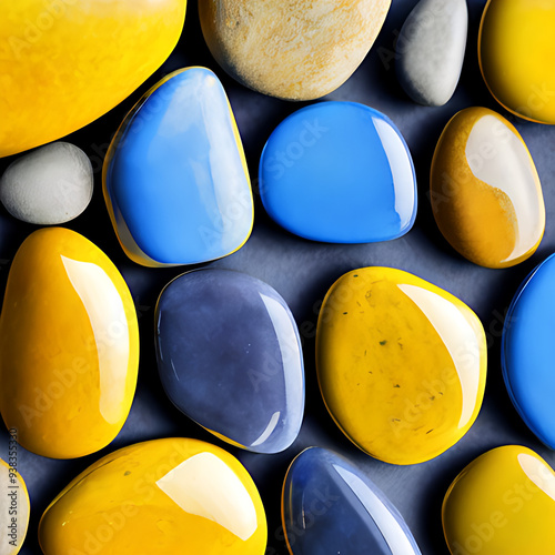 close up of yellow and blue stones photo