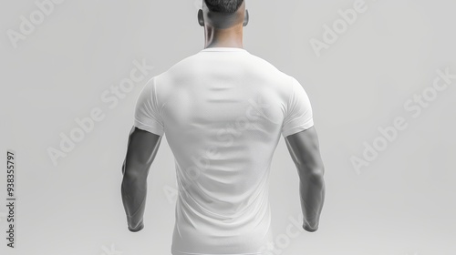 Plain white slim fit muscle t-shirt polyster garment 3d, garment back view, background white  photo