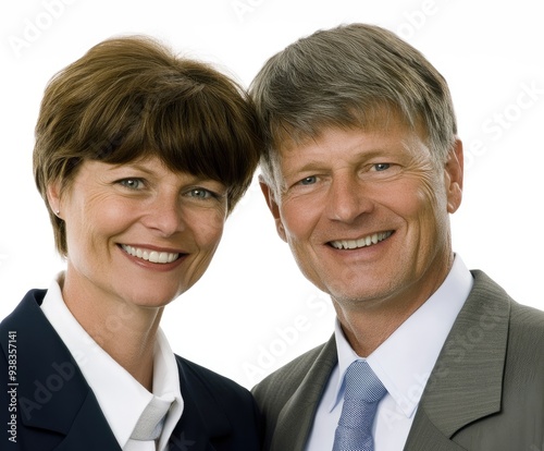 A joyful couple smiles warmly together, showcasing their connection during a bright professional photo session indoors, emphasizing elegance and partnership