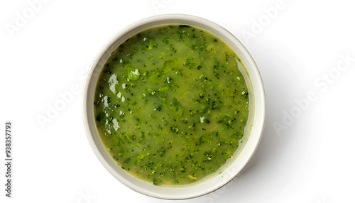 Broccoli soup isolated on white background. Top view