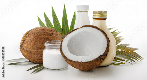 Coconut products oil milk and flesh orgaic photo