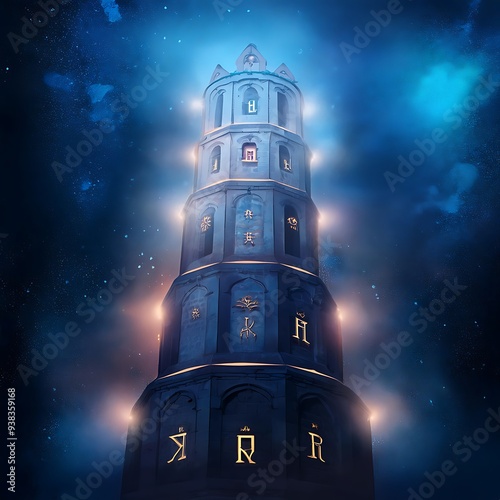 Fantasy Tower With Ancient Design Illustration photo